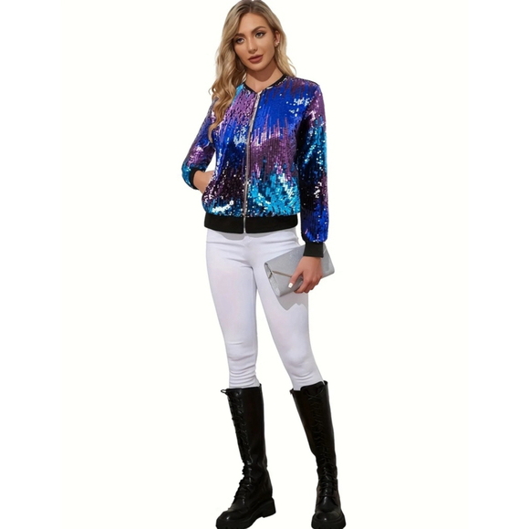 Purple and Blue Sequins Zip Up Jacket - Picture 3 of 7